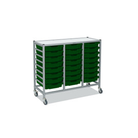 Dynamis Triple Cart Set 3 Silver (44) with 3" 2 Braked Casters & Optional Feet and 24 , 3 inch deep Grass Green (10) Trays Gratnells Shiffler Furniture and Equipment for Schools