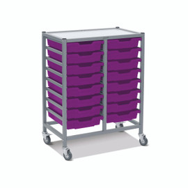 Dynamis Double Cart Set 5 Silver (44) with 3" 2 Braked Casters & Optional Feet and 16 , 3 inch deep Plum Purple (05) Trays Gratnells Shiffler Furniture and Equipment for Schools