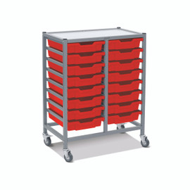 Dynamis Double Cart Set 5 Silver (44) with 3" 2 Braked Casters & Optional Feet and 16 , 3 inch deep Flame Red (09) Trays Gratnells Shiffler Furniture and Equipment for Schools