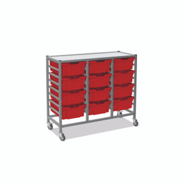 Dynamis Triple Cart Set 7 Silver (44) with 3" 2 Braked Casters & Optional Feet and 12 , 6 inch deep Flame Red (09) Trays Gratnells Shiffler Furniture and Equipment for Schools