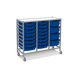 Dynamis Triple Cart Set 9 Silver (44) with 3" 2 Braked Casters & Optional Feet and 16-3 inch deep and 4-6 inch deep Royal Blue (06) Trays Gratnells Shiffler Furniture and Equipment for Schools