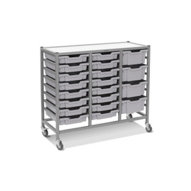 Dynamis Triple Cart Set 9 Silver (44) with 3" 2 Braked Casters & Optional Feet and 16-3 inch deep and 4-6 inch deep Light Gray (19) Trays Gratnells Shiffler Furniture and Equipment for Schools