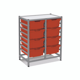 Dynamis Double Cart Set 13 Silver (44) with 3" 2 Braked Casters & Optional Feet and 8, 6 inch deep Tropical Orange (01) Trays Gratnells Shiffler Furniture and Equipment for Schools