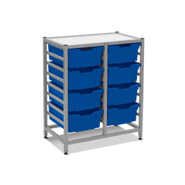 Dynamis Double Cart Set 13 Silver (44) with 3" 2 Braked Casters & Optional Feet and 8, 6 inch deep Royal Blue (06) Trays Gratnells Shiffler Furniture and Equipment for Schools