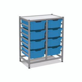 Dynamis Double Cart Set 13 Silver (44) with 3" 2 Braked Casters & Optional Feet and 8, 6 inch deep Cyan Blue (26)Trays Gratnells Shiffler Furniture and Equipment for Schools