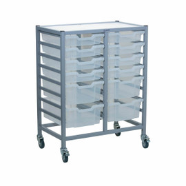Dynamis Double Cart Set 23 Silver (44) with 3" 2 Braked Casters & Optional Feet and 8- 3 inch deep and 4-6 inch Translucent (20) Trays Gratnells Shiffler Furniture and Equipment for Schools