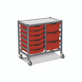 Dynamis Low Double Cart Silver (44) Set 44 with 3" Casters, 2 braked & Feet 6-3 inch and 3- 6 inch Flame Red (09) Trays Gratnells Shiffler Furniture and Equipment for Schools