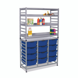Dynamis Combo Cart Set 12 Silver (44) with feet 3 shelves 12-6 inch deep Royal Blue (06) Trays Gratnells Shiffler Furniture and Equipment for Schools
