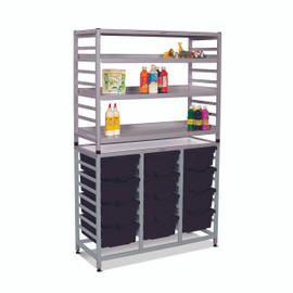 Dynamis Combo Cart Set 12 Silver (44) with feet 3 shelves 12-6 inch deep Jet Black (21) Trays Gratnells Shiffler Furniture and Equipment for Schools