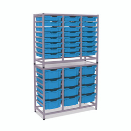 Dynamis Combo Cart Set 19 Silver (44) with feet 24- 3 inch and 12- 6 inch deep Cyan Blue (26)Trays Gratnells Shiffler Furniture and Equipment for Schools