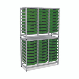 Dynamis Combo Cart Set 20 Silver (44) with feet 48 Shallow 3 inch deep Grass Green (10) Trays Gratnells Shiffler Furniture and Equipment for Schools