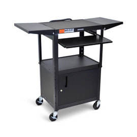 Adjustable-Height Steel AV Cart - Pullout Keyboard Tray Cabinet Drop Leaf, Black Luxor Shiffler Furniture and Equipment for Schools