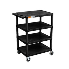 Four Flat-Shelf Structural Foam Plastic Cart, Black Luxor Shiffler Furniture and Equipment for Schools