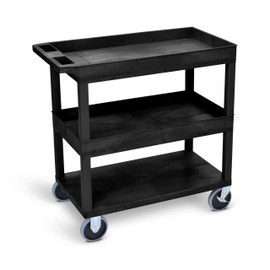 32" x 18" Cart - Two Tub/One Flat Shelves, Black, with Brakes/5" Casters Luxor Shiffler Furniture and Equipment for Schools