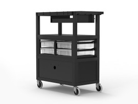 32" x 18" Deluxe Teacher Cart with Locking Cabinet Storage Bins Keyboard Tray Pocket Chart Hooks and Cup Holder Luxor Shiffler Furniture and Equipment for Schools