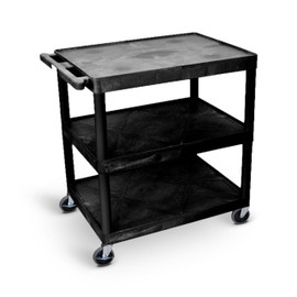 Utility Cart - 3 Shelves Structural Foam Plastic, Black, 33" Wide Luxor Shiffler Furniture and Equipment for Schools