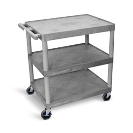 Utility Cart - 3 Shelves Structural Foam Plastic, Gray, 33" Wide Luxor Shiffler Furniture and Equipment for Schools