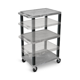 Multi-Height AV Cart - 3 Shelves - Black Legs, Gray, 3 Outlets Luxor Shiffler Furniture and Equipment for Schools