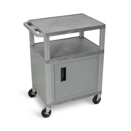 34"H AV Cart - 3 Shelf Cab Electric - Nckl, Gray Luxor Shiffler Furniture and Equipment for Schools