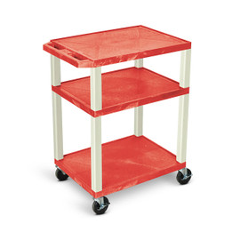 34"H AV Cart - 3 Shelf Electric - Putty Leg, Red Luxor Shiffler Furniture and Equipment for Schools