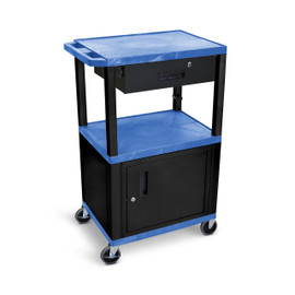 42"H AV Cart - 3 Shelves Cab Drawer - Black Luxor Shiffler Furniture and Equipment for Schools