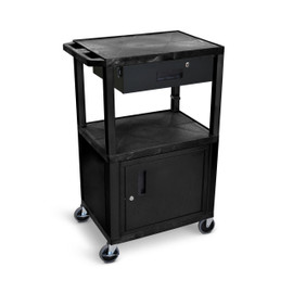 42"H AV Cart - 3 Shelves Cab Drawer - Blk Leg, Black Luxor Shiffler Furniture and Equipment for Schools