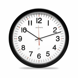 Chaney AcuRite Set & Forget Analog Wall Clock, 5-Year Battery Life, Black Frame, 14" Dia., glass lens Chaney Shiffler Furniture and Equipment for Schools