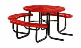 SuperSaver - 46" Wheel chair accessible round RED thermoplastic coated expanded metal table - 6+1WC seats KirbyBuilt Quality Products Shiffler Furniture and Equipment for Schools