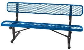 SuperSaver 6' thermoplastic coated expanded metal outdoor BENCH W/BACK, Portable - Blue KirbyBuilt Quality Products Shiffler Furniture and Equipment for Schools
