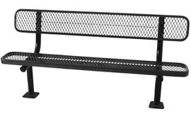 SuperSaver 8' thermoplastic coated expanded metal outdoor BENCH W/BACK, Surface Mount - Black KirbyBuilt Quality Products Shiffler Furniture and Equipment for Schools