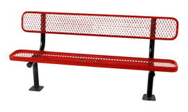 SuperSaver 8' thermoplastic coated expanded metal outdoor BENCH W/BACK, Surface Mount - Red KirbyBuilt Quality Products Shiffler Furniture and Equipment for Schools