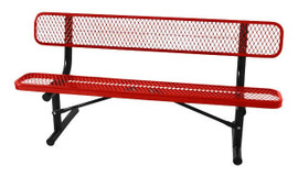 SuperSaver 8' thermoplastic coated expanded metal outdoor BENCH W/BACK, Portable - Red KirbyBuilt Quality Products Shiffler Furniture and Equipment for Schools