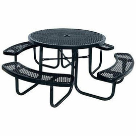 SuperSaver - 46" Round BLACK thermoplastic coated expanded metal table - 8 seats KirbyBuilt Quality Products Shiffler Furniture and Equipment for Schools