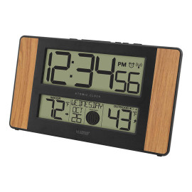 La Crosse Atomic Digital Wall Clock with Indoor and Outdoor Temperature (Faux Wood and Black), Set of 5 La Crosse Technology Shiffler Furniture and Equipment for Schools