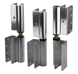 Square Wrap Around Hinges for 1" Pilaster & Door, ADA Three Hinge Set, RHI/LHO, Satin Aluminum, sold as a set