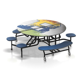 60" Round folding cafeteria table; 4 stools/2 benches 27" or 29" high Palmer Hamilton, LLC Shiffler Furniture and Equipment for Schools