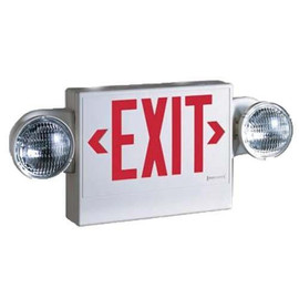 LED Exit Emergency Combo Sign. Red letters, white sign, rechargeable NiCd battery, adjustable lamp heads Other Shiffler Furniture and Equipment for Schools