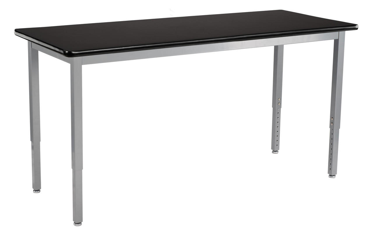 National Public Seating NPSSteel Height Adjustable Heavy Duty Table, 24 X  72 , HPL Top, Casters and Gussets, Grey Frame SLT8-2472HC