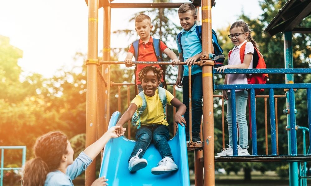 children playing at school playground