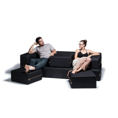 Buy Jaxx Zipline Convertible Sleeper Sofa & Ottomans - Denim