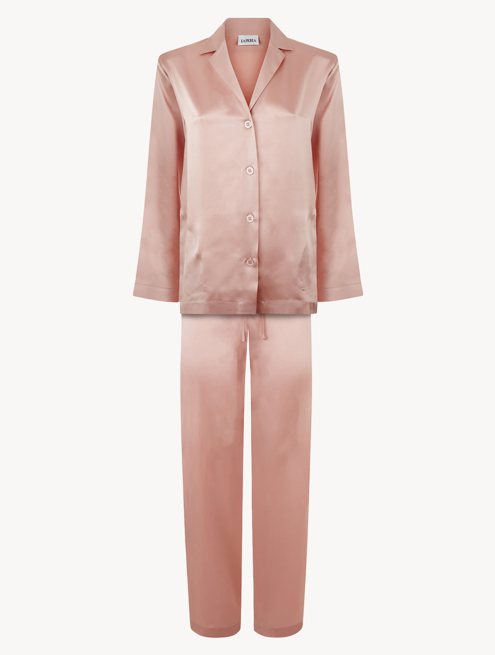 Pigiama Lungo Donna In Raso Rosa Ladieshow - Morbidissimo, Set Maniche Lunghe Con Taschino, Vita Elastica