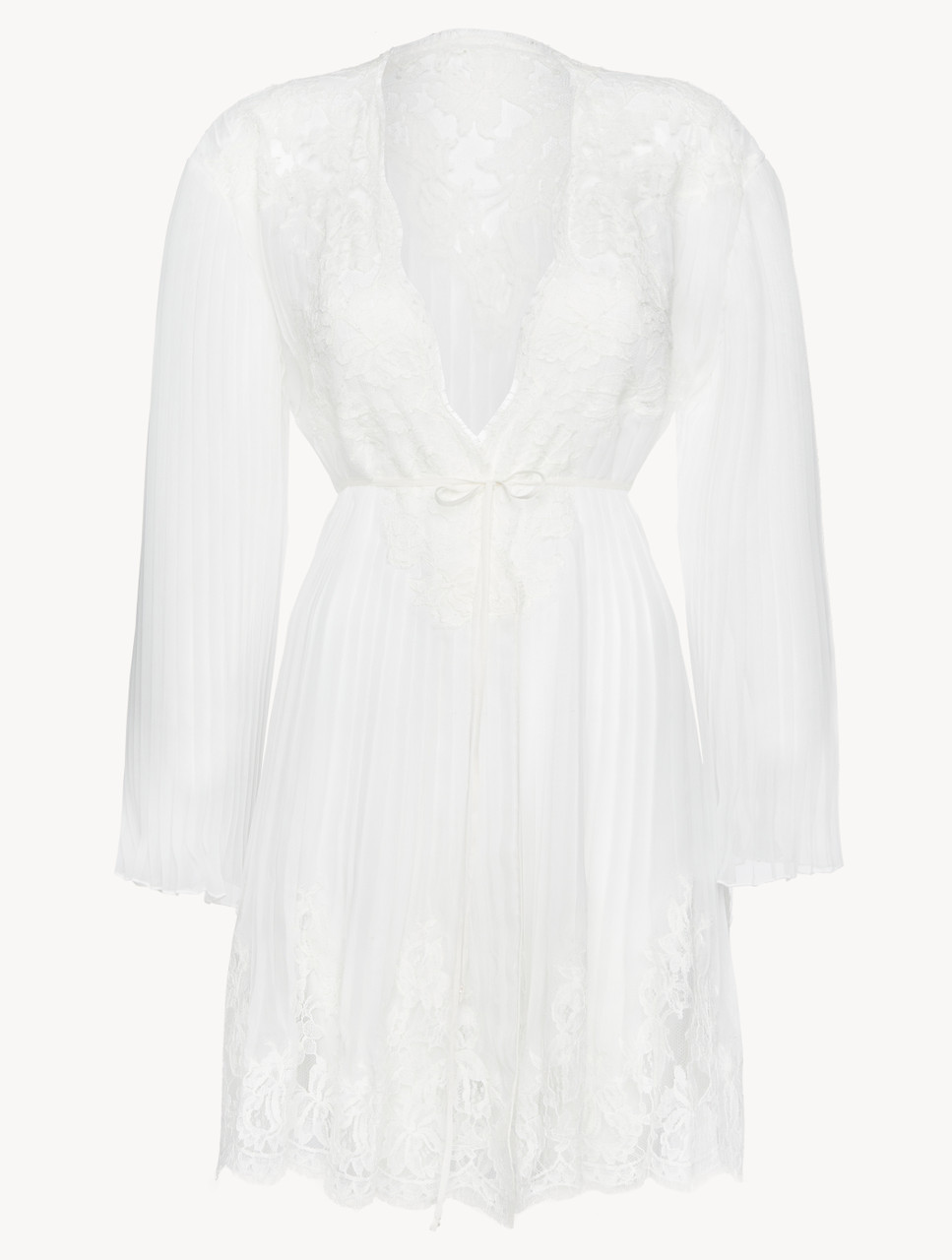 Vestaglia corta off-white con pizzo Leavers di cotone | La Perla