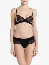 Reggiseno senza ferretto in pizzo Leavers nero e Lycra® opaca_1