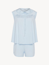 Pigiama in modal stretch blu con pizzo Leavers_0