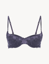 Reggiseno a balconcino in raso di seta viola con tulle ricamato_0