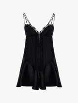 Babydoll in raso di seta nero con tulle ricamato_0