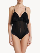 Body con ferretto in tulle ricamato nero con raso di seta_1
