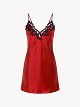Slipdress in raso di seta rosso con ricamo a frastaglio_0