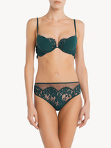 Reggiseno push-up in georgette di seta verde scuro con pizzo Leavers_1