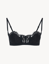 Reggiseno a fascia in georgette di seta nera con pizzo Leavers_0